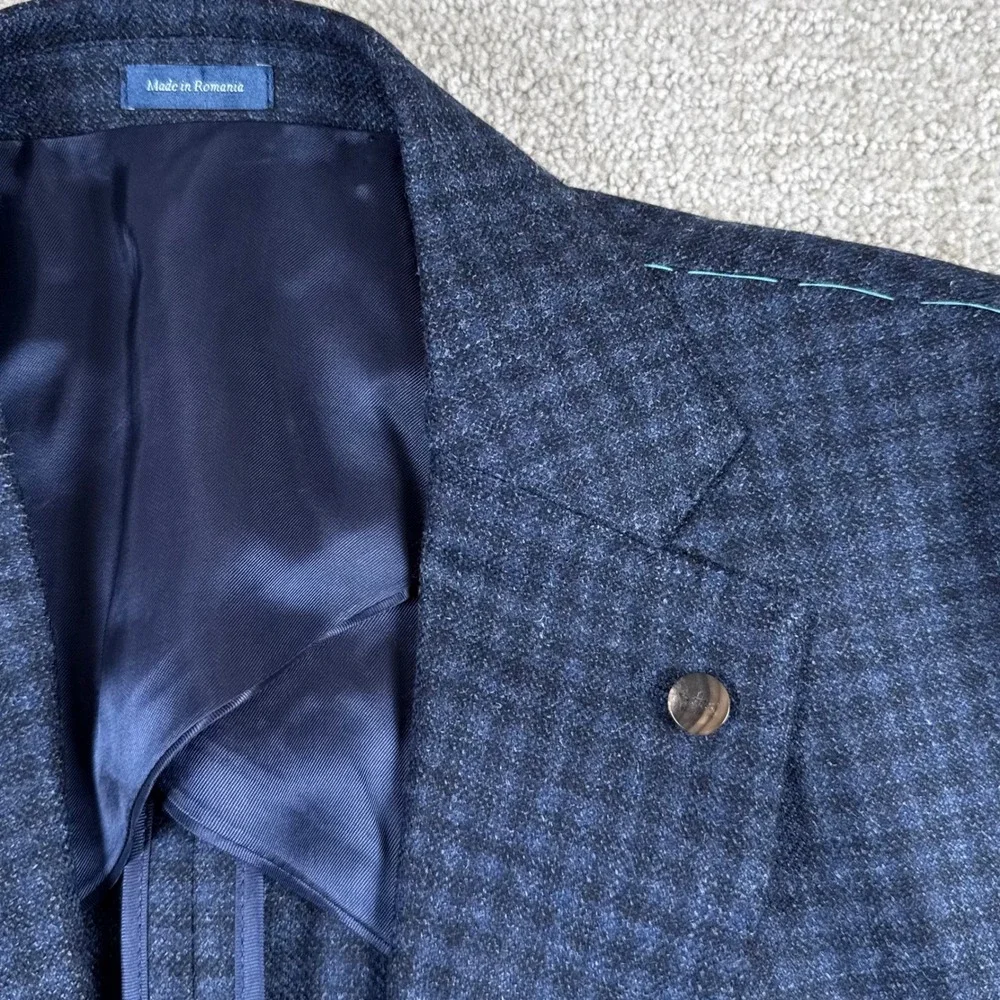 NEW Peter Millar Mens 42L Crown Crafted Navy Wool Silk Cashmere Check Blazer